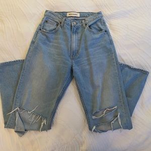 reformation ripped jeans in light blue wash